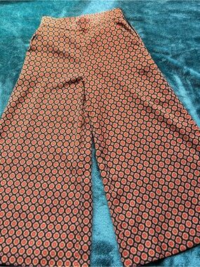 Leith High-Waisted Cropped Print Pants w/pockets & Side Zipper XS